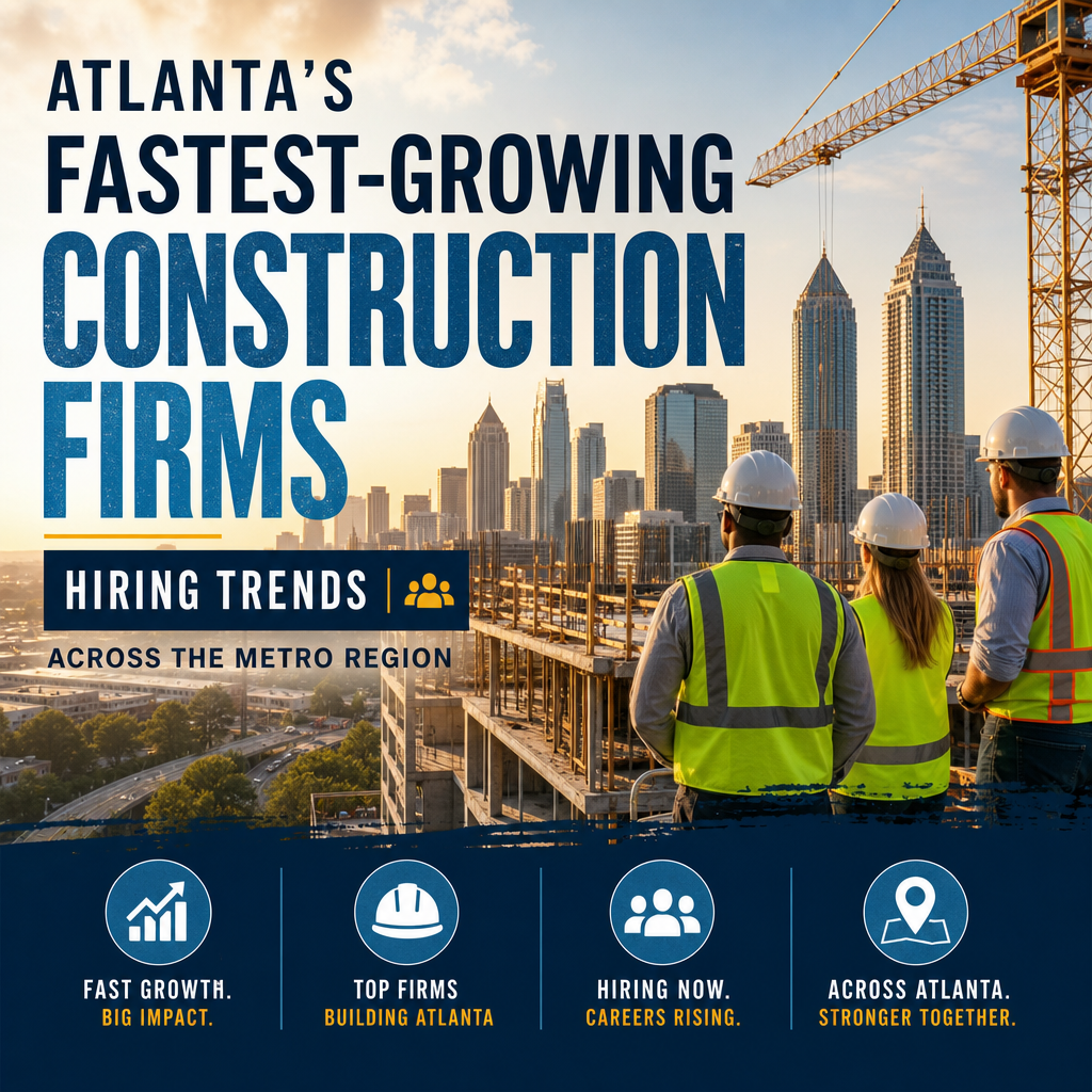 Chart of Atlanta construction firms hiring trends across high-rises, warehouses, infrastructure, and housing projects