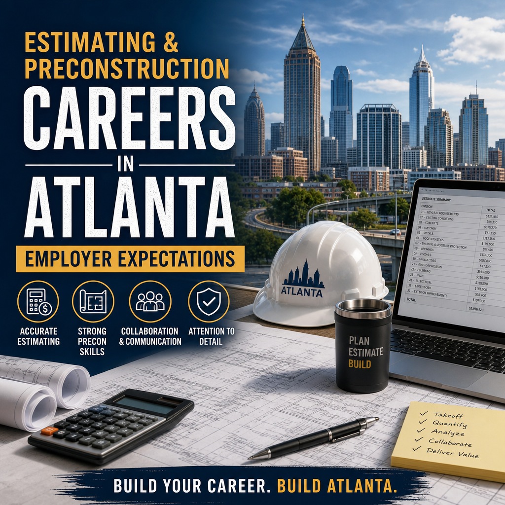 Atlanta skyline with text about estimating and preconstruction careers and employer expectations
