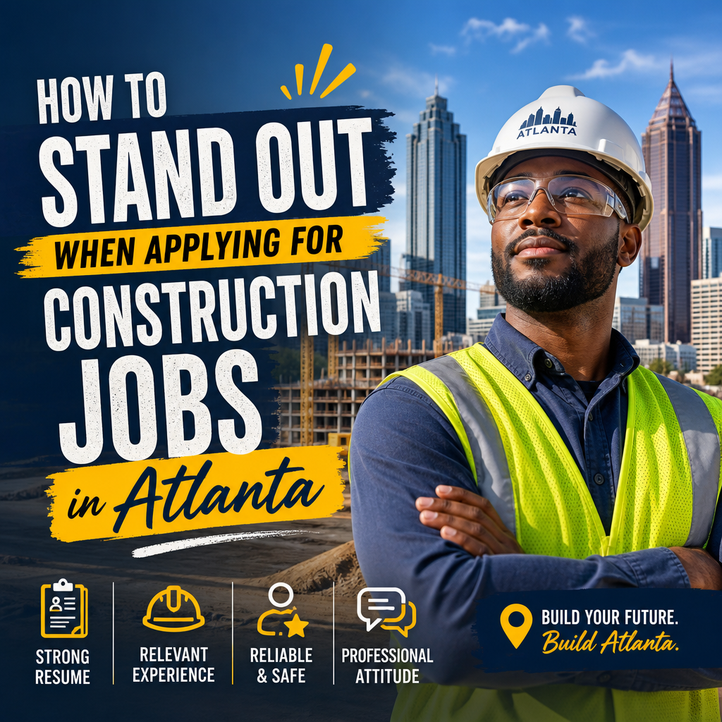 Construction worker reviewing a resume with safety helmet, symbolizing construction jobs in Atlanta applications