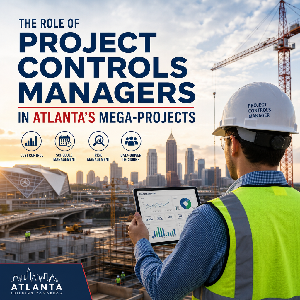 Project controls manager reviewing cost, schedule, and risk data for an Atlanta mega-project
