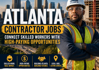 Skilled construction workers on an Atlanta job site with tools and safety gear, representing high-paying contractor jobs.
