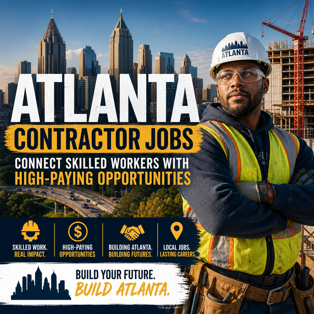 Skilled construction workers on an Atlanta job site with tools and safety gear, representing high-paying contractor jobs.