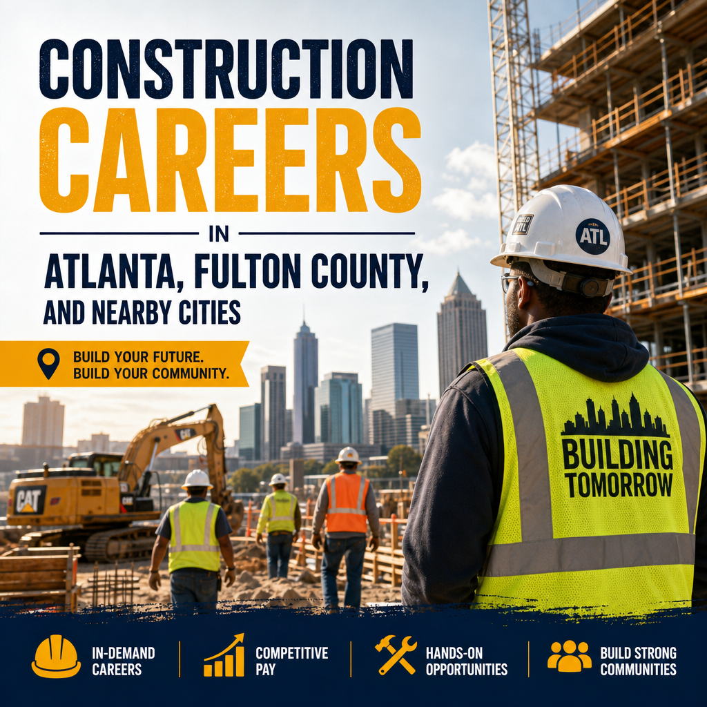 Construction workers on a job site in Atlanta, illustrating careers in construction with hands-on opportunities.