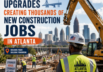 Construction workers and heavy machinery upgrading Atlanta infrastructure, creating new construction jobs