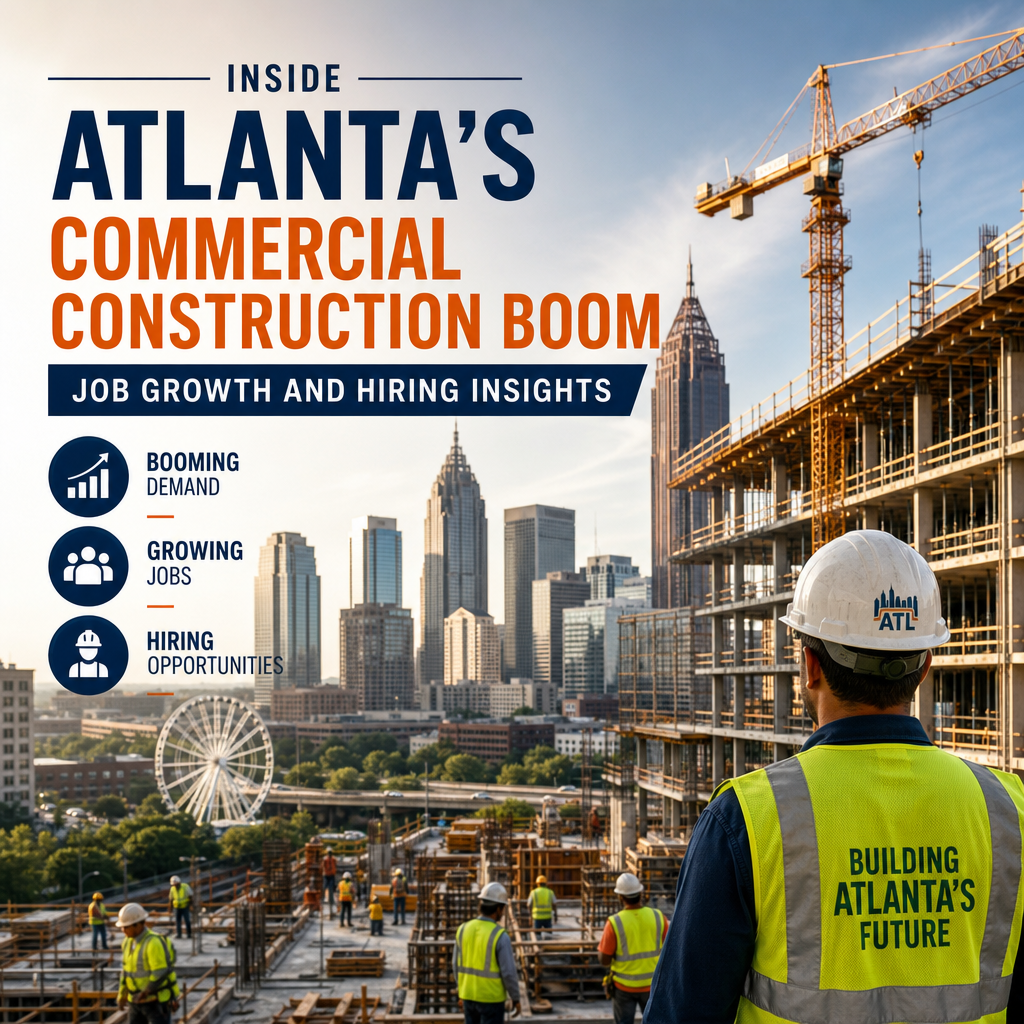 Atlanta skyline with cranes and construction, illustrating the commercial construction boom and job growth opportunities
