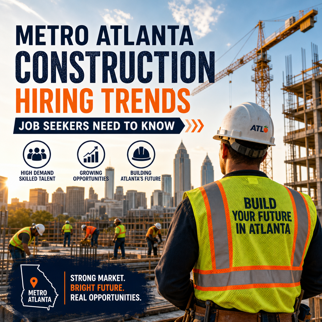 Metro Atlanta skyline with construction cranes highlighting hiring trends and job opportunities