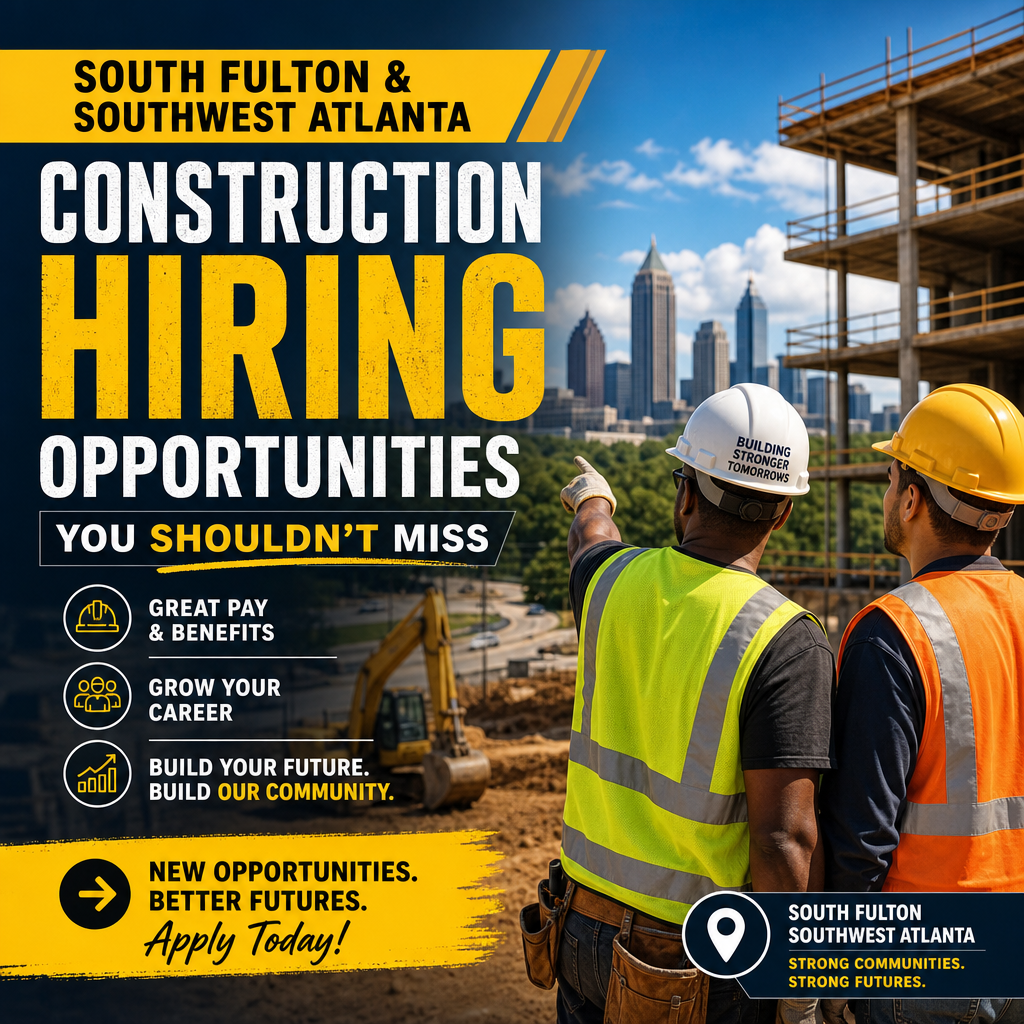 Construction hiring opportunities in South Fulton and Southwest Atlanta with steady pay and career growth