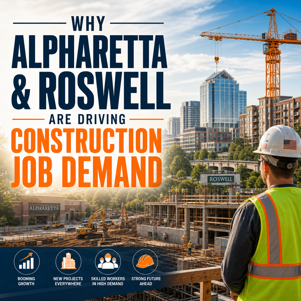 Construction workers on a job site, illustrating rising construction job demand in Alpharetta and Roswell